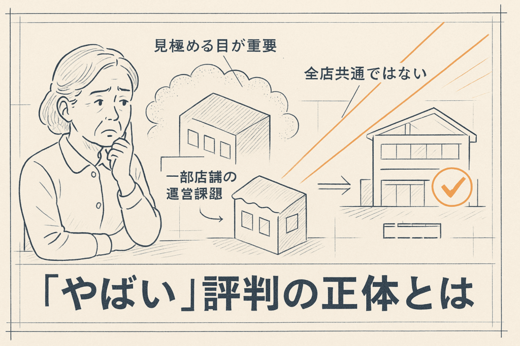 悪い評判は会社全体の問題ではなく一部店舗の課題かもしれないことを見極める重要性を示すイラスト