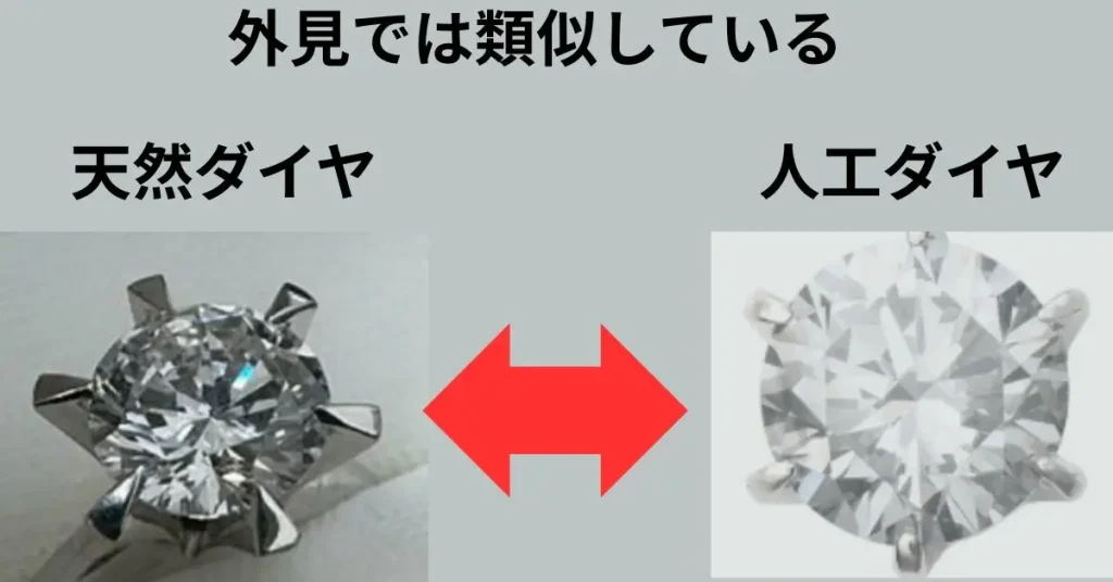 天然ダイヤと人工ダイヤの比較写真