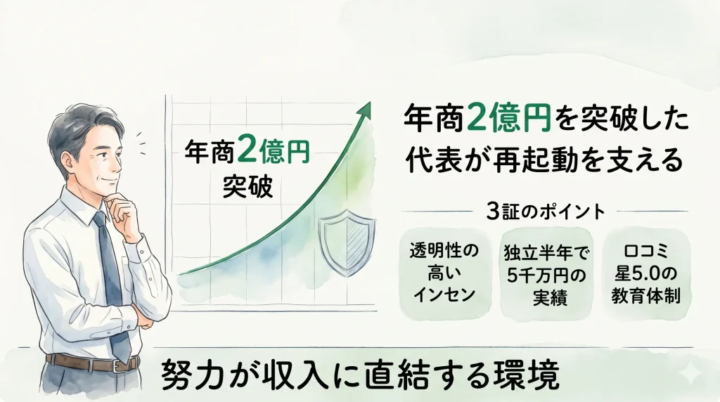 株式会社彩輝堂が1年で2億円を突破したいう実績が書かれたイラスト