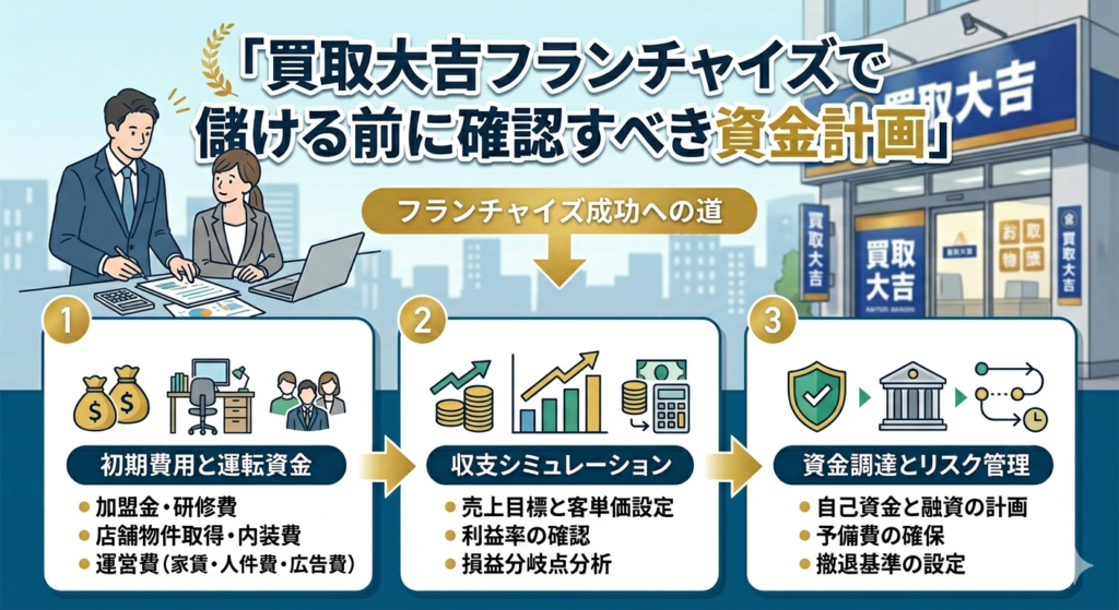 買取大吉で儲けるための資金計画のイラスト